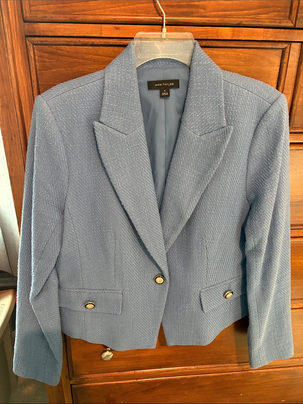 Ann Taylor Light Blue Tweed Single-Button Blazer